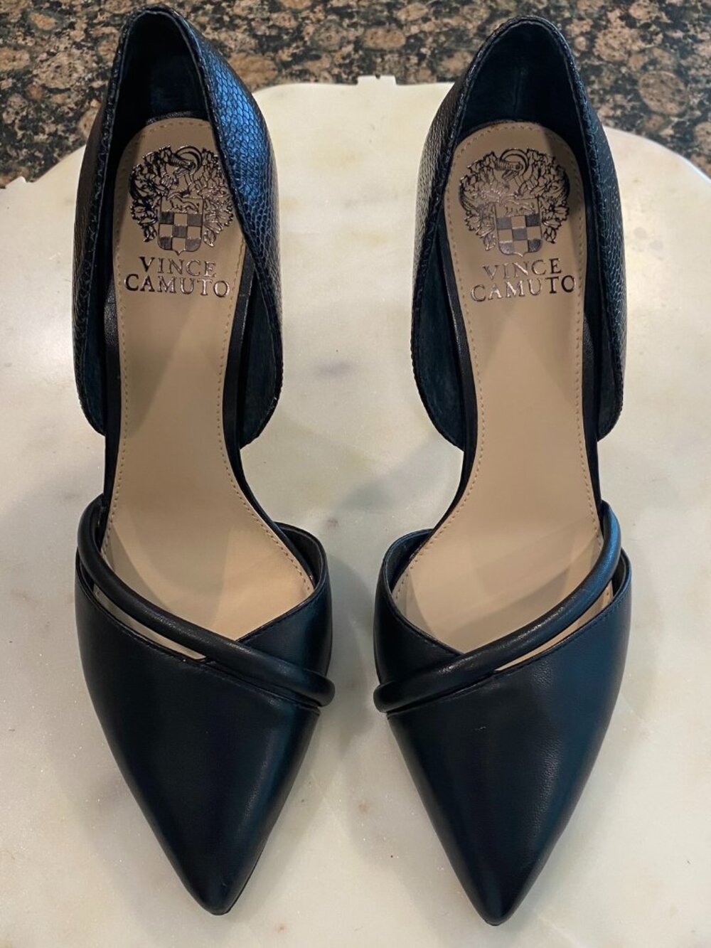 Vince Camuto Adelia Black Pointed Toe d'Orsay Heel w/ Faux Snakeskin Womens 7.5 - Picture 3 of 10
